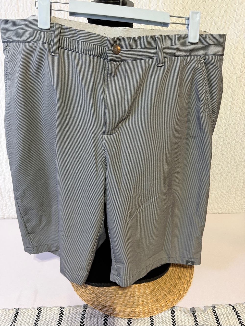 adidas Men's Light Gray Pinstripe Athletic Shorts